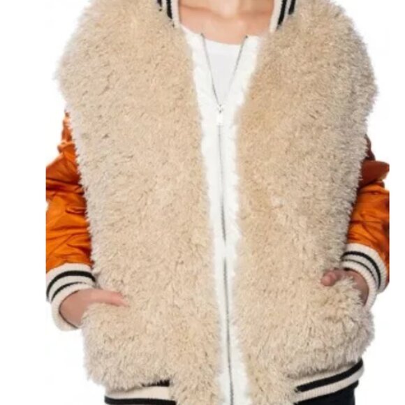 FUR BODICE NYLON VARSITY BOMBER by AKIRA - Picture 1 of 9